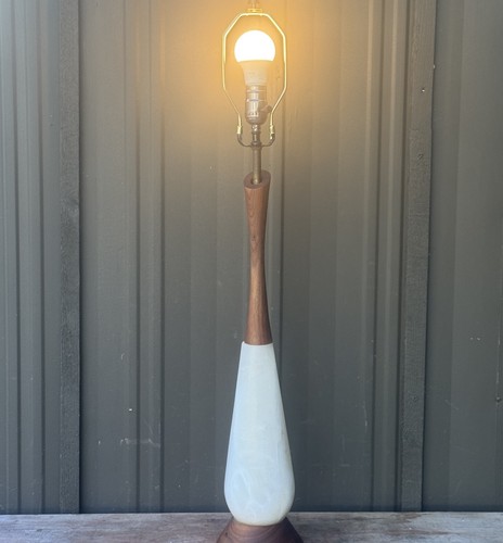 Teak alabaster table lamp - &,